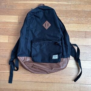 Herschel Backpack, Black With Brown Pleather And Front Pocket